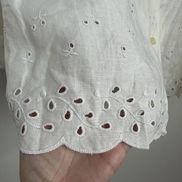 Lauren Ralph Lauren Linen Button Up Shirt Womens 2X Lace Eyelet Beachy New - Picture 7 of 8